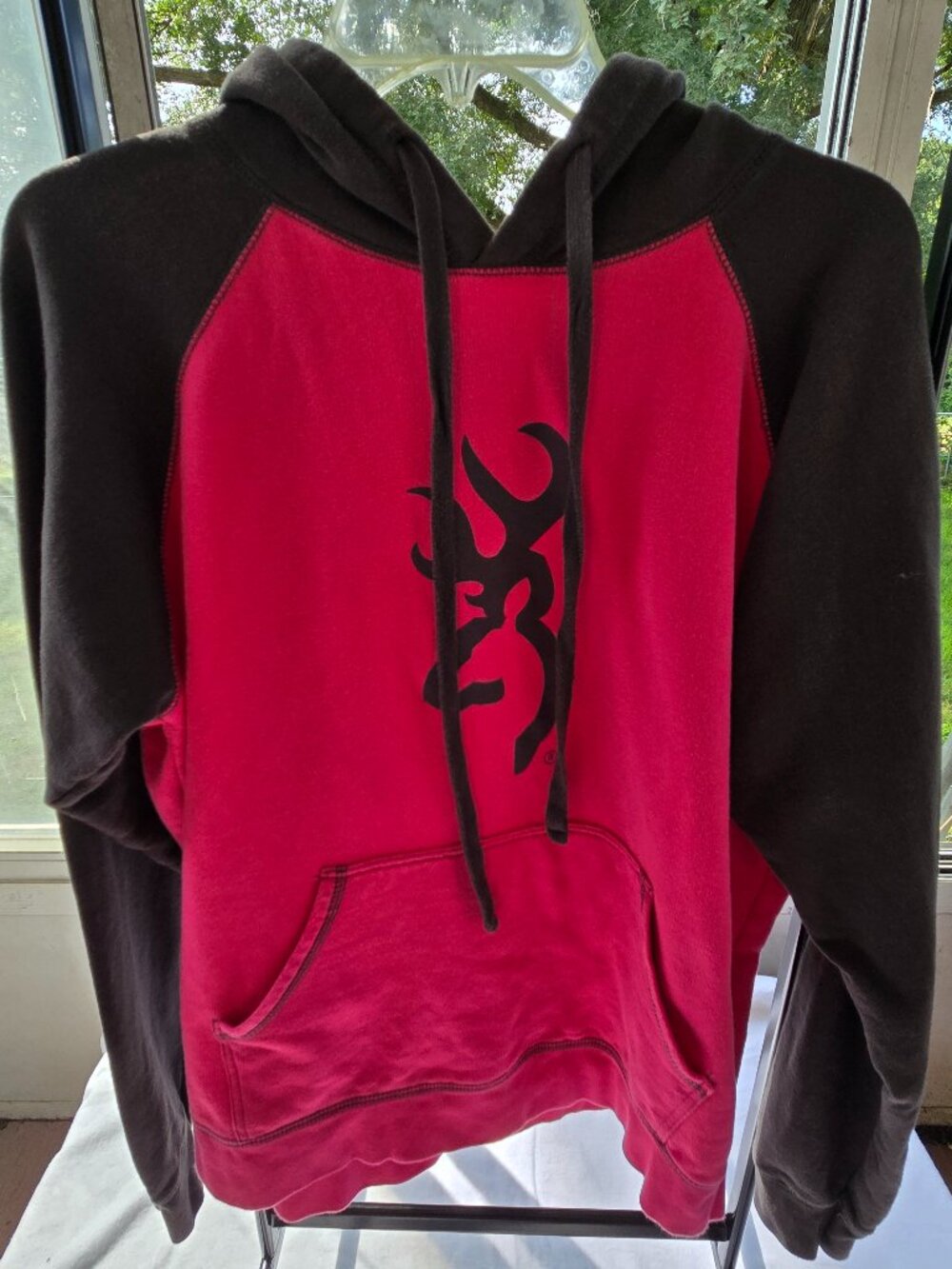 Browning Hoodie Women's XL Brown Pink Raglan Buck Mark Sweatshirt
